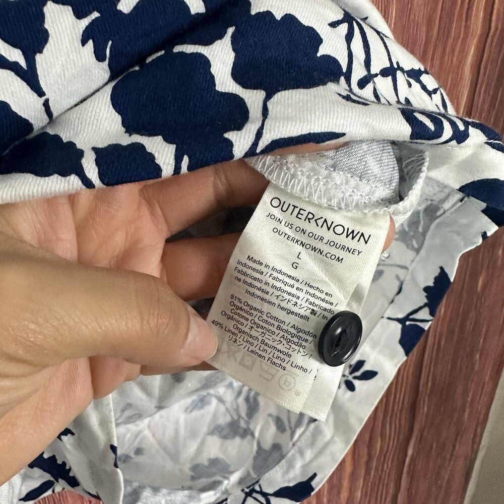 Outerknown Romper Womens Large Blue Floral Organic Cotton Linen Blend Button Up - Picture 6 of 7